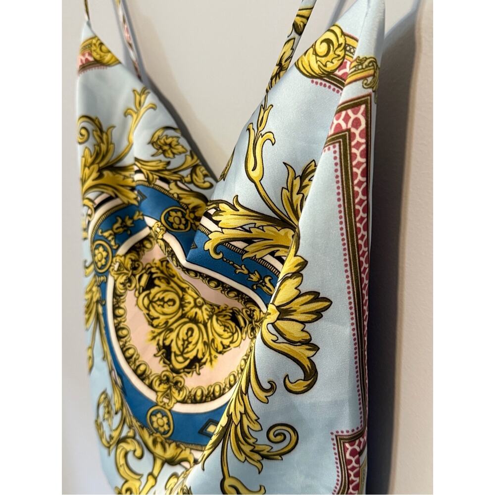 Rachel Zoe Baroque Print Satin Cami Top Light Blue Pink L - Picture 3 of 7